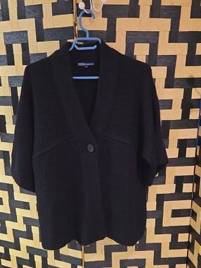 Thyme Maternity Black Short-Sleeve Shawl Collar Cardigan